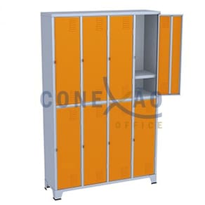 Armário Roupeiro De Aço Vestiário Academia 8 Portas C/ Prateleira Locker Laranja