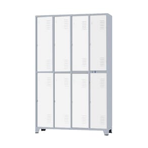 Armário Roupeiro De Aço Vestiário Academia 8 Portas C/ Prateleira Locker Branco