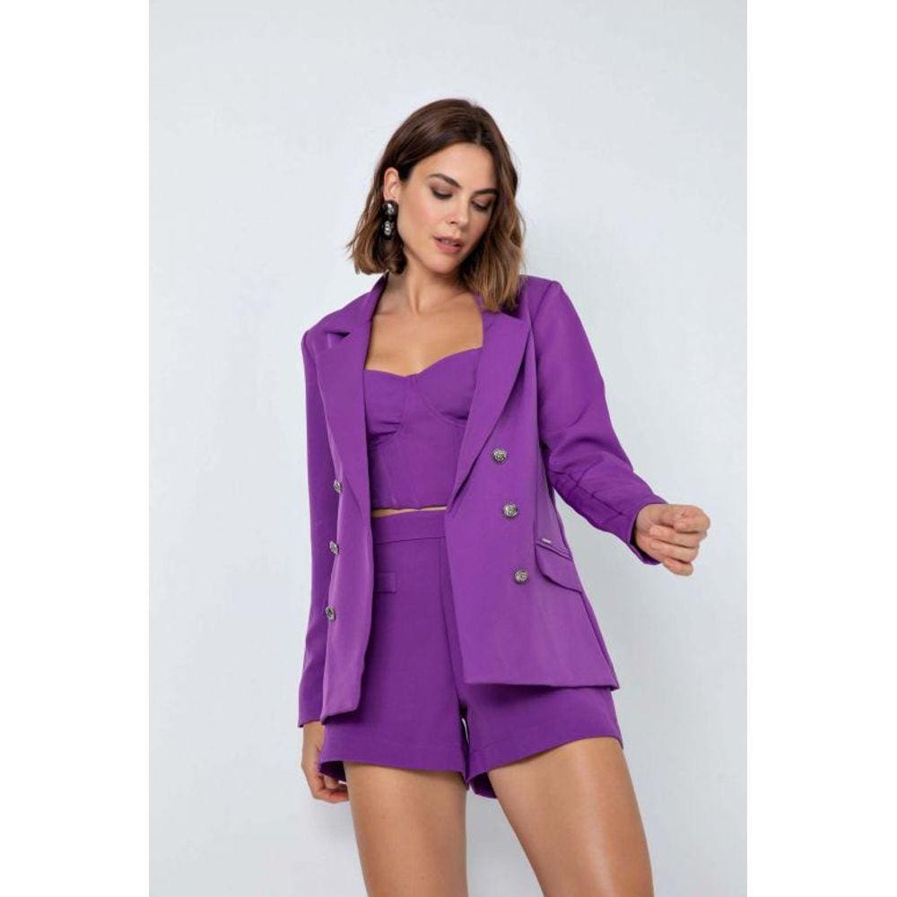 Blazer  Alfaiataria Manga Longa Feminino Flor De Lis Violet