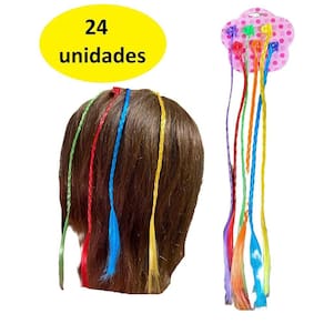 Kit 24 Mechas Coloridas Com Piranha Aplique Cabelo Infantil