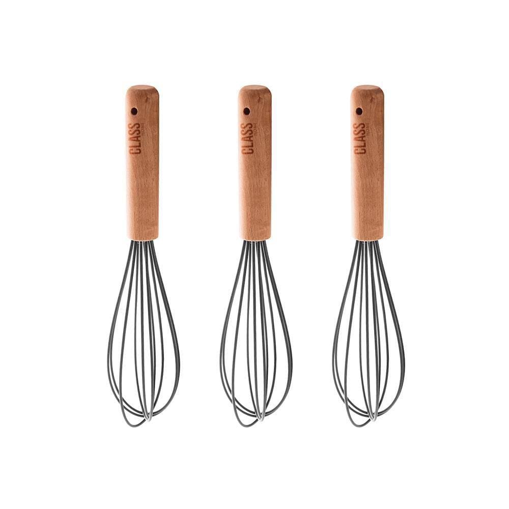Kit 3 Batedores De Ovos Silicone Bambu 25Cm