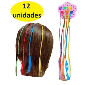 Kit 12 Mechas Coloridas Com Piranha Aplique Cabelo Infantil