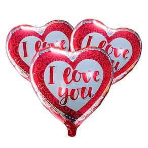 5Un Balão I Love You Coração Metalizado Vermelho E Branco