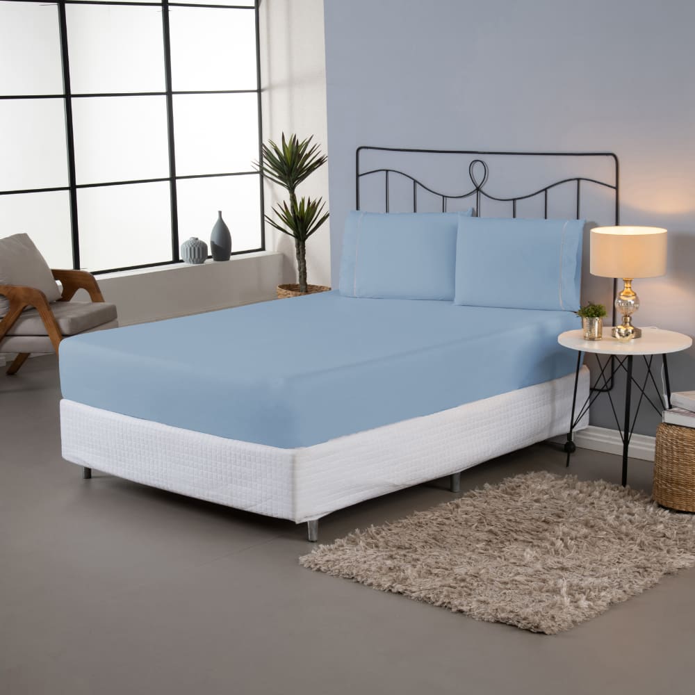 Jogo de Lençol Queen 3 Pçs Percal 140 Fios Liso Ponto Palito