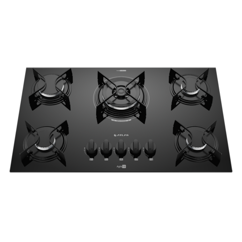 imagem-Fogão Cooktop 5 Bocas Tripla Chama Com Mesa Vidro Atlas Agile Up Bivolt