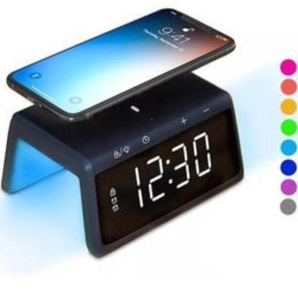 Carregador Por Indução Com Despertador Abajur Design Moderno