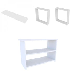 Conjunto com 1 Banco, 1 Prateleira e 2 Nichos Pullen Bramov Móveis Branco