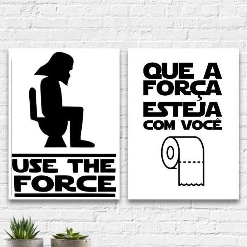 Kit 2 Quadros Banheiro Use The Force 45X34Cm - Com Vidro