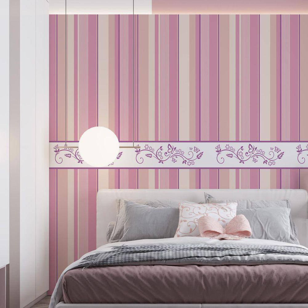Kit 3 Rolos Papel De Parede Adesivo Baby Listrado Rosa 3,0M