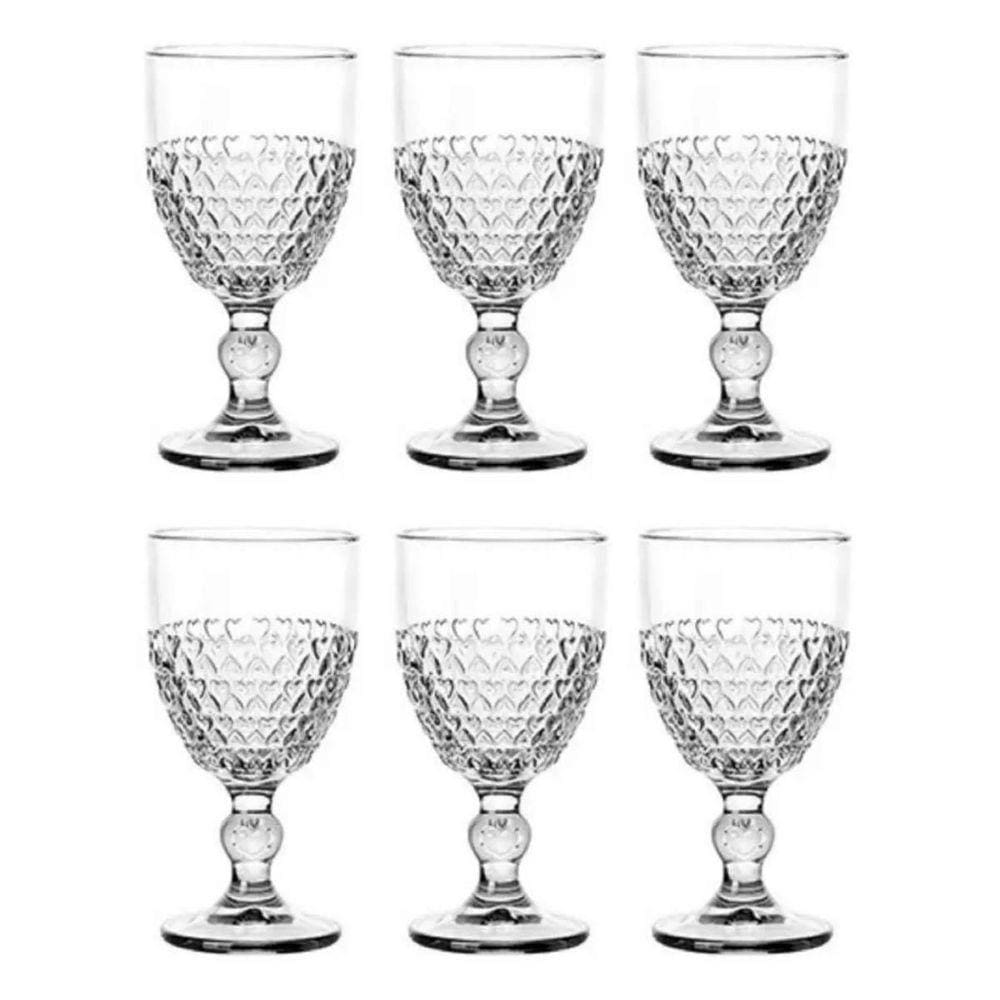 Jogo De Taças Coração 6 Pçs Vinho 330Ml Lyor Transparente