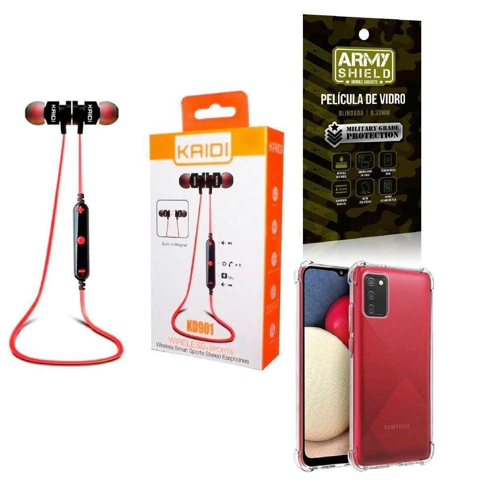 Kit Capa Samsung A03 S + Fone Esportivo E Película De Vidro