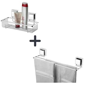 Suporte Shampoo + Porta Toalha Duplo Ventosa Cromado Future