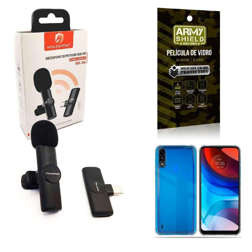 Microfone Sem Fio + Capinha Motorola E7 Power E Película 3D