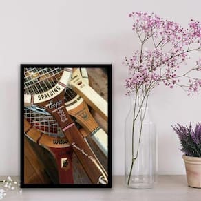 Quadro Fotografias Raquetes Tênis 45X34Cm - Com Vidro Preta