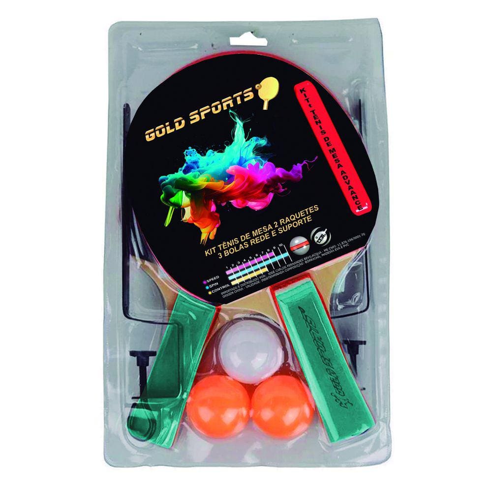 Kit tênis de Mesa Gold Sports Advance - 2 raques 3 bolas rede e suporte