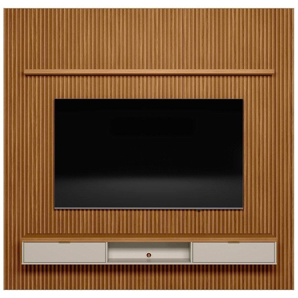 Painel Ripado para TV 75 Pol. com Bancada 258cm Prime Plus L06 Nature/Off White - Mpozenato