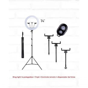 Ring Light 14" + Tripé 160cm + Adaptador Ball Head