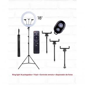 Ring Light 18" + Tripé 160cm + Adaptador Ball Head