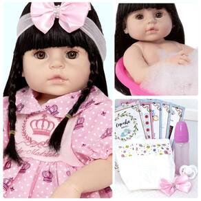 Brastoy bebe reborn boneca menina100 silicone olhos castanhos o