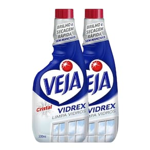 Kit com 2 Refis Veja Vidrex Limpa Vidro Líquido 500Ml Cada