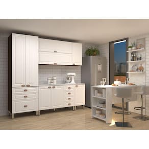 Armário de Cozinha Completa 5 Peças com Tampo e Bancada com Painel Safira Luciane Móveis