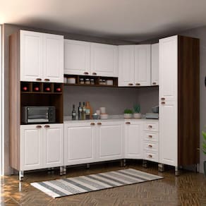 Armário de Cozinha Completa 8 Peças com Tampo e Espaço para Micro-ondas Safira Luciane Móveis