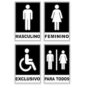 Kit 4 Placas Banheiro Masculino Feminino Cadeirante 20x15cm