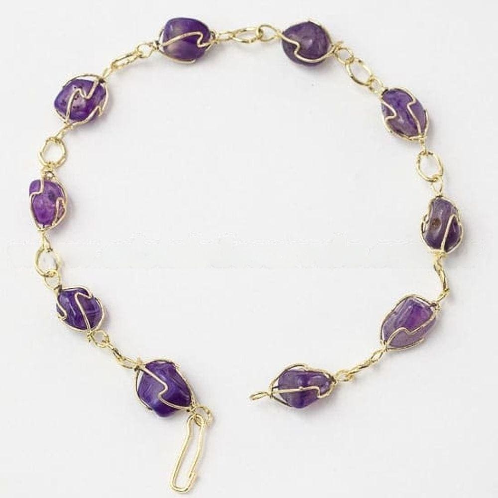Pulseira Pedra Agata Lilas Na Gaiola Dourado