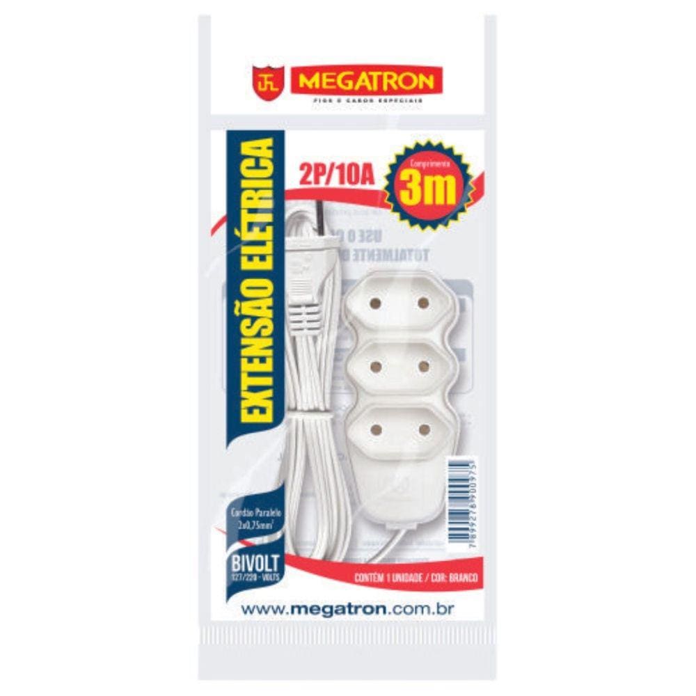 Extensao 3 Tom. Paral.2X0,75X1,50Mt 2P 10A/250V Br Megatron