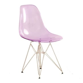 Cadeira acrílica Charles Eames Eiffel DKR com base de aço inox polido
