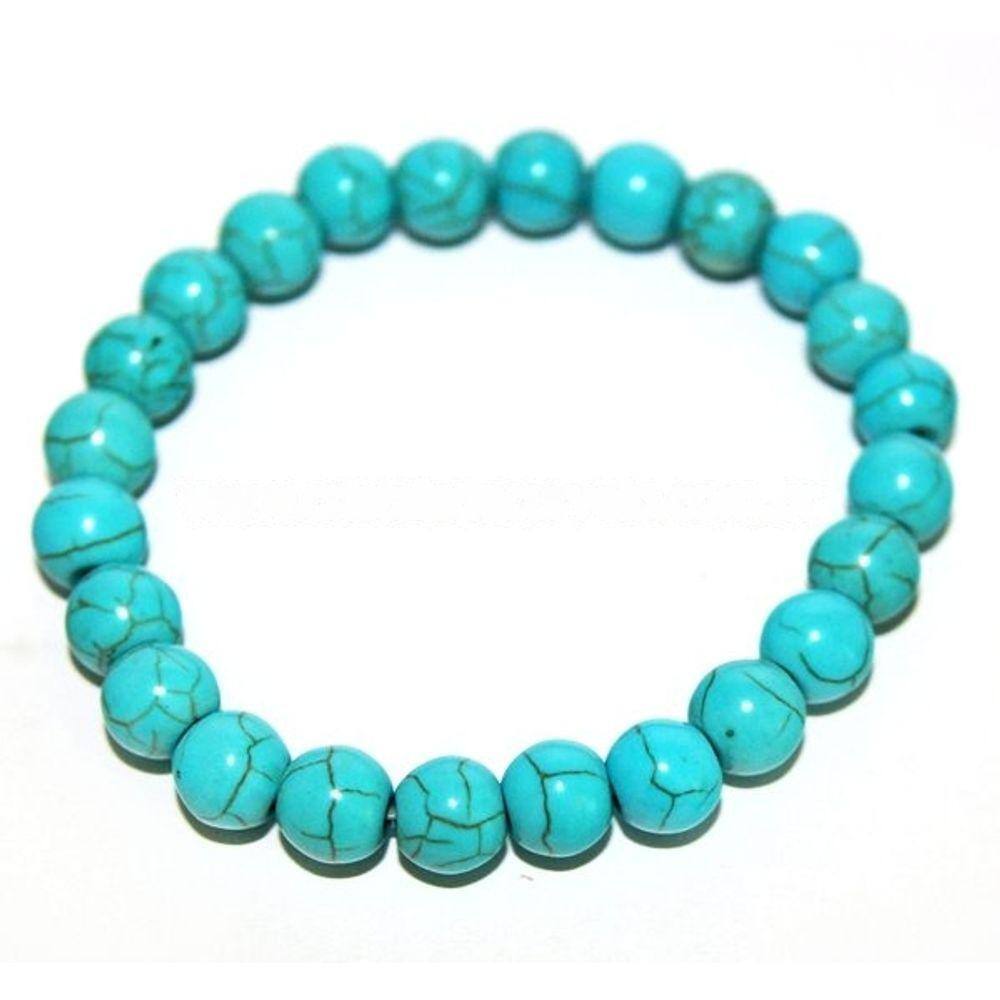 Pulseira Bolinha Howlita Azul Rolada Fio Silicone