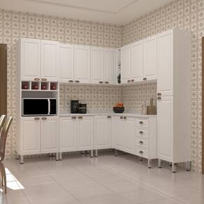 Armário de Cozinha Completa 8 Peças com Tampos e Espaço para Micro-ondas Cristal Luciane Móveis