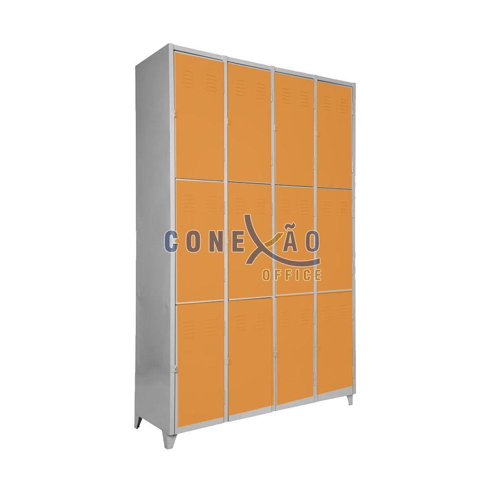 Armário Roupeiro Locker De Aço 12 Portas Vestiário Laranja