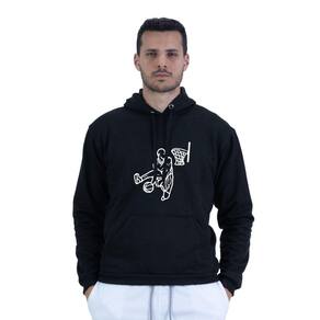 Moletom Masculino Algodao Estampa Jogador Basquete Bolso Canguru Capuz Cordao Ajustavel