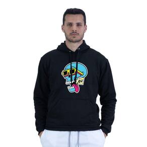 Moletom Masculino Algodao Estampa Yes Caveira Louca Bolso Canguru Capuz Ajustavel