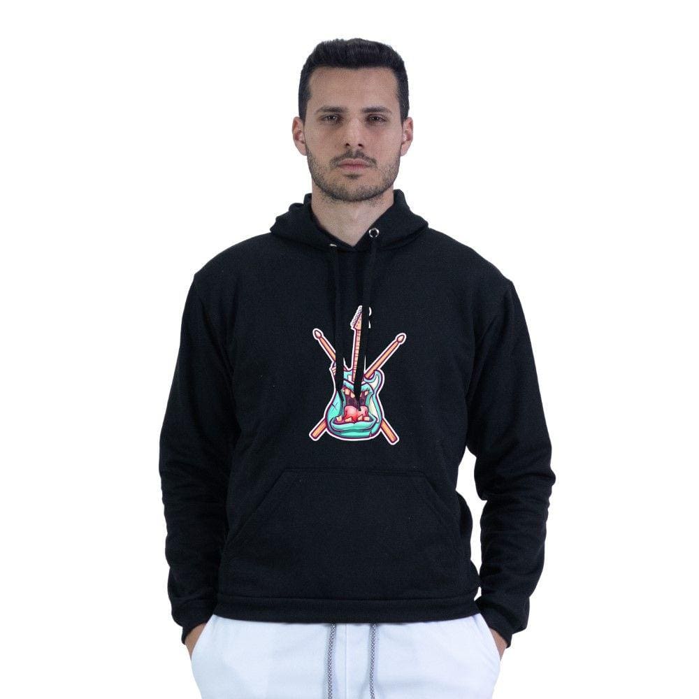 Moletom Masculino Algodao Estampa Guitarra Raivosa Bolso Canguru Capuz Ajustavel