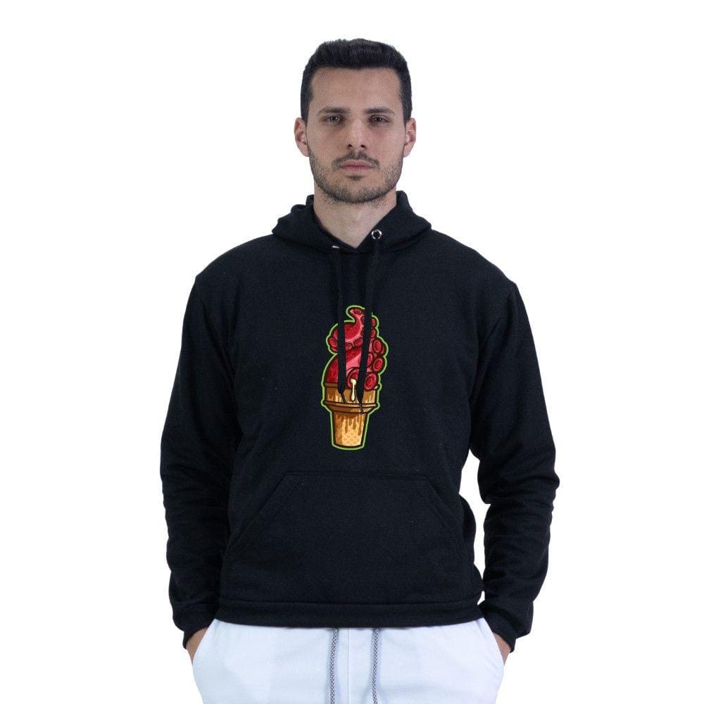 Moletom Masculino Algodao Confortavel Estampa Sorvete De Polvo Bolso Canguru Capuz Ajustavel