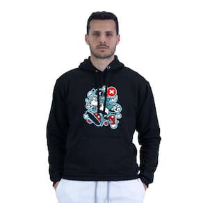 Moletom Masculino Algodao Estampa Tubarao Animado Bolso Canguru Confortavel Capuz Ajustavel