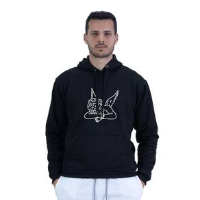 Moletom Masculino Algodao Estampa Anjo Adormecido Bolso Canguru Capuz Ajustavel