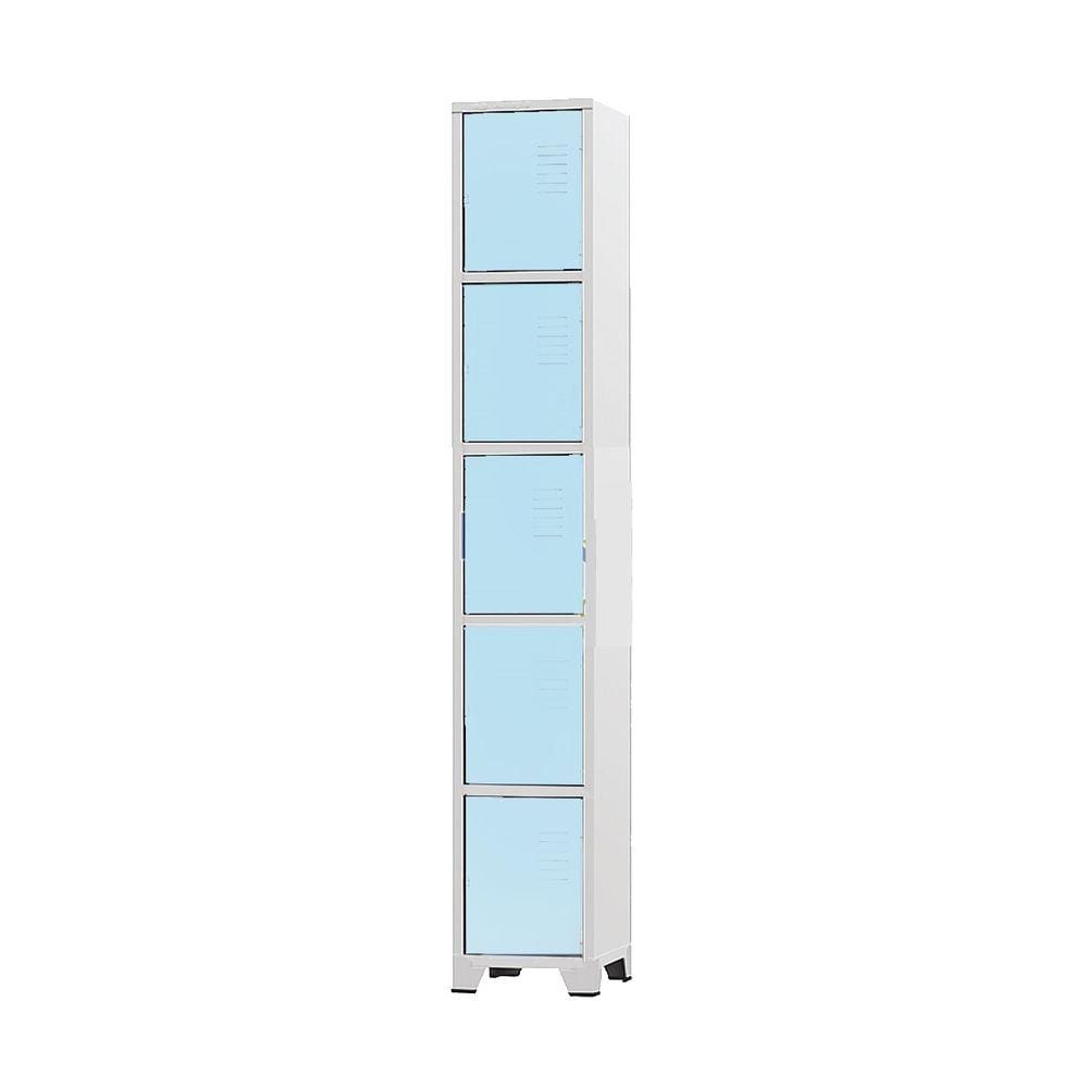 Armário Roupeiro De Aço 5 Portas Para Vestiário Academia Locker Azul Claro