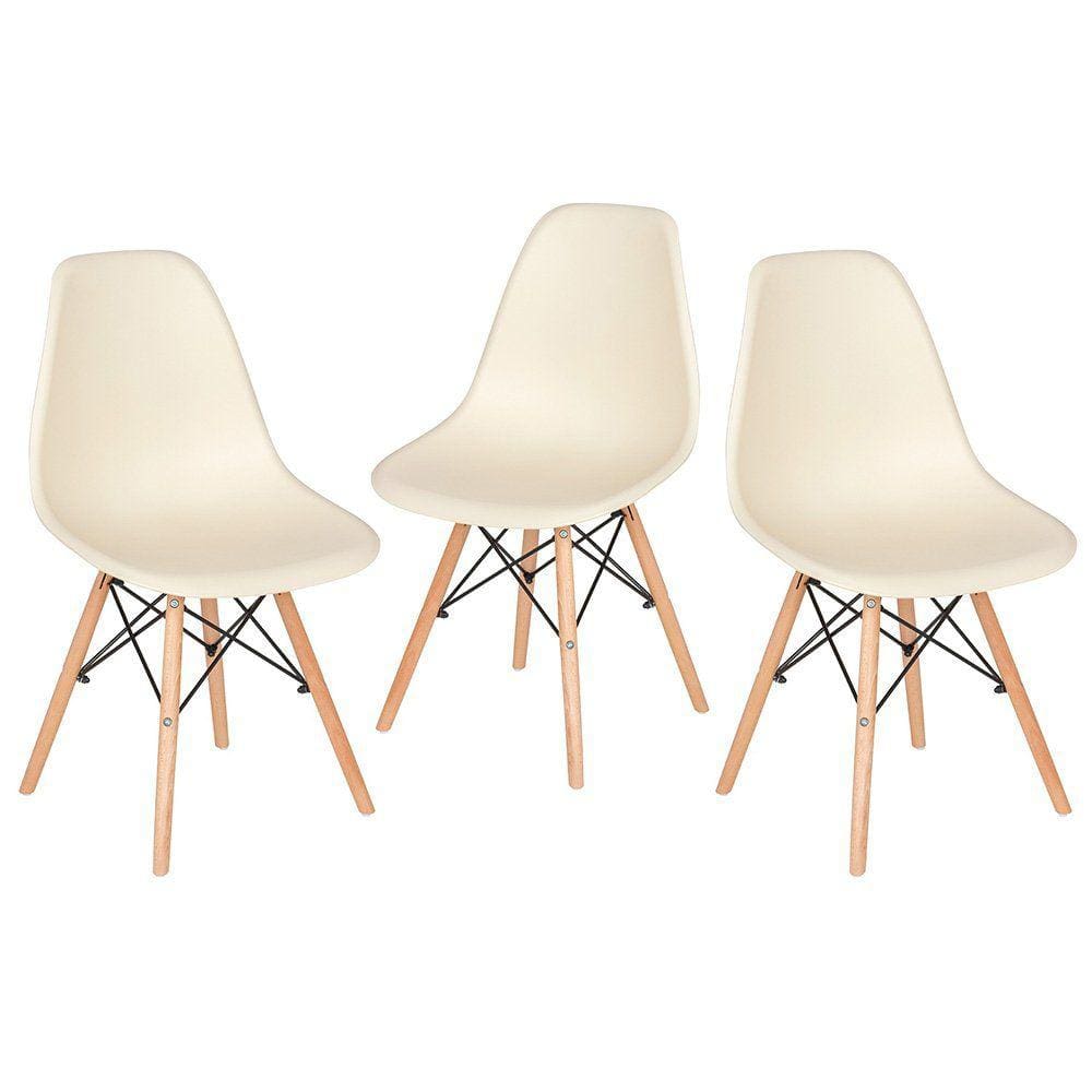 Kit 3 cadeiras Charles Eames Eiffel DSW com pés de madeira clara