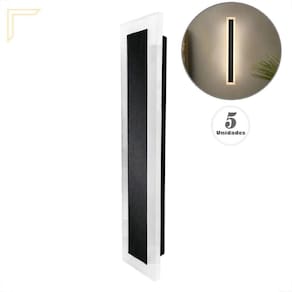 Kit 5 Arandela Preta Externa Borda Luminosa 40 Cm Sala Led