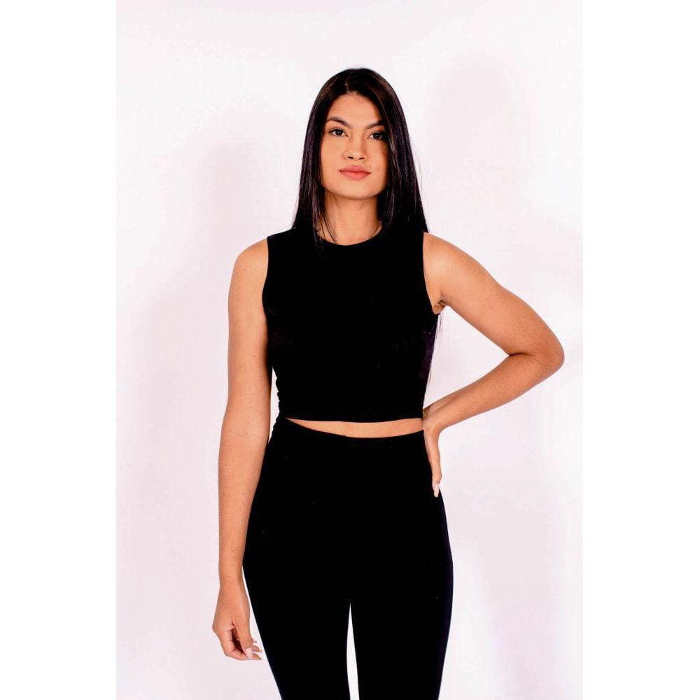 Conjunto Cropped Calça Malha Canelada