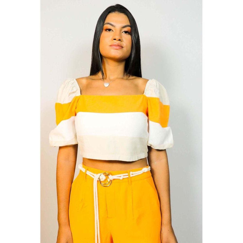 Conjunto Cropped Manga Bufante Shorts