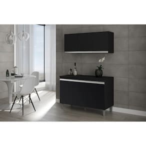 Kit de Cozinha Balcão e Armário Aéreo Manu 120cm Cor Preto - AJL Móveis
