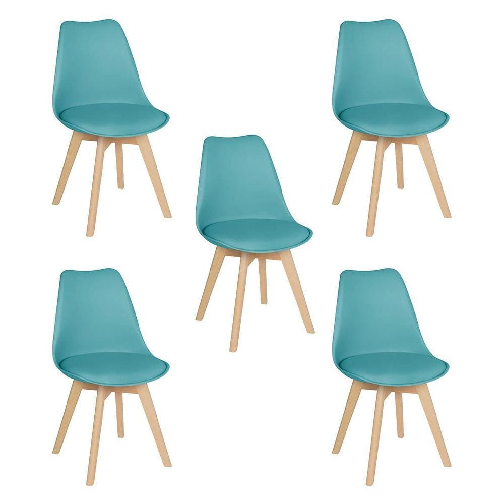 Kit 5 cadeiras jantar cozinha Leda Eames com assento estofado