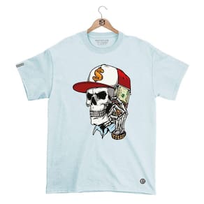 Camiseta DBL Gola Redonda Estampa CAVEIRA Streetwear fio 30.1 Penteado.