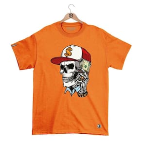 Camiseta DBL Gola Redonda Estampa CAVEIRA Streetwear fio 30.1 Penteado.