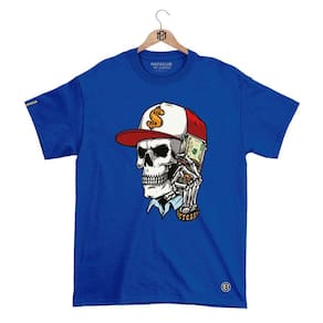 Camiseta DBL Gola Redonda Estampa CAVEIRA Streetwear fio 30.1 Penteado.