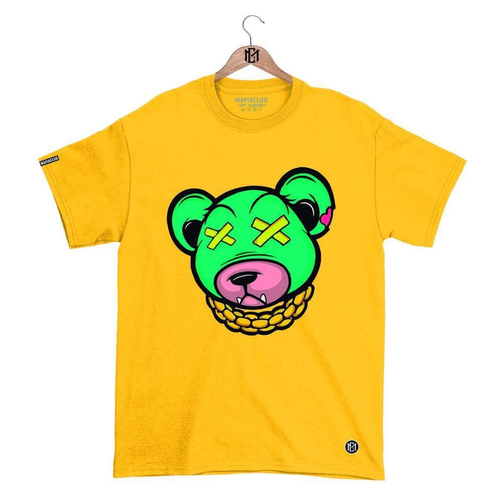 Camiseta Máfia club Gola Redonda Estampa URSO XX 3 Streetwear fio 30.1 Penteado.